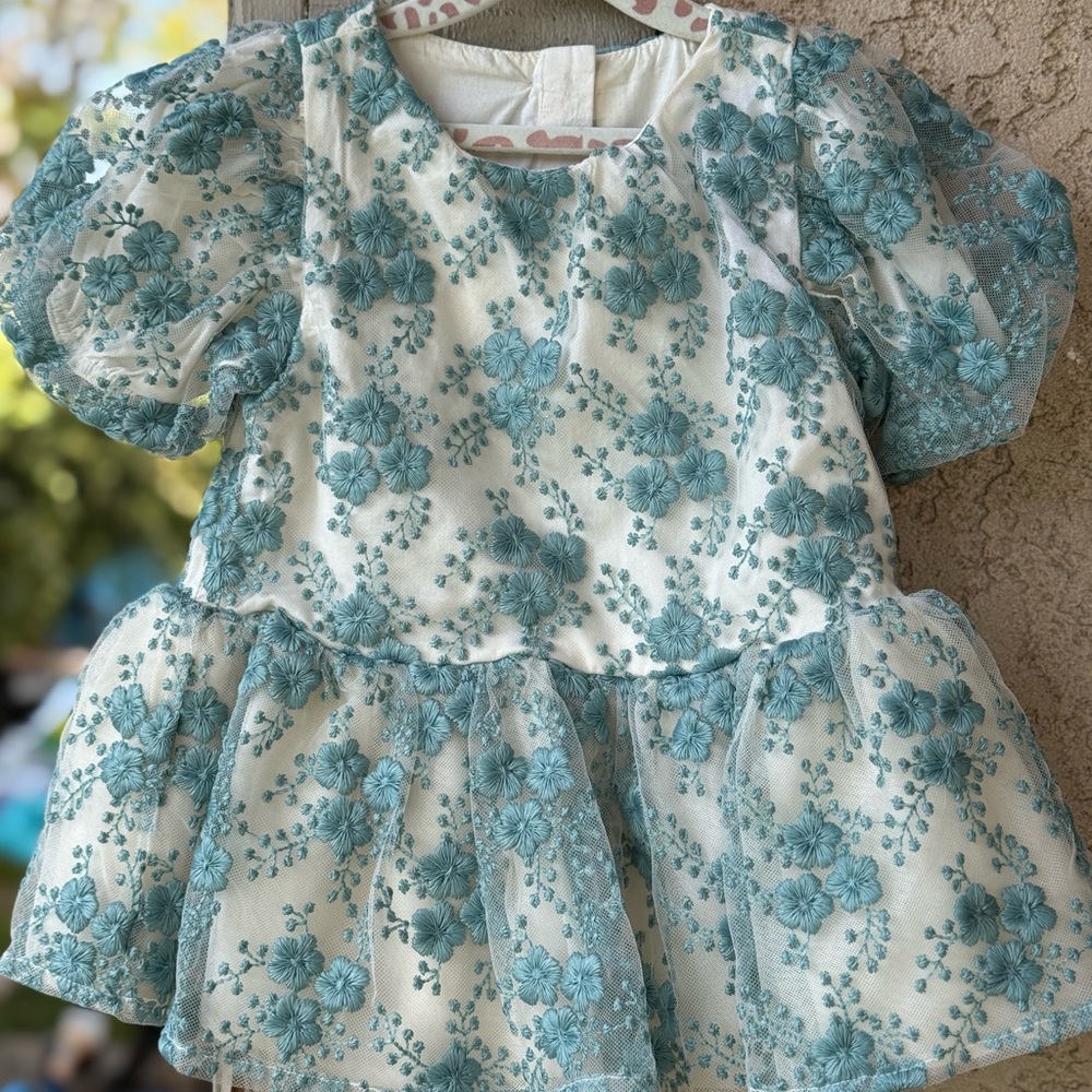 Janie and Jack Floral Blue and Cream Dress
